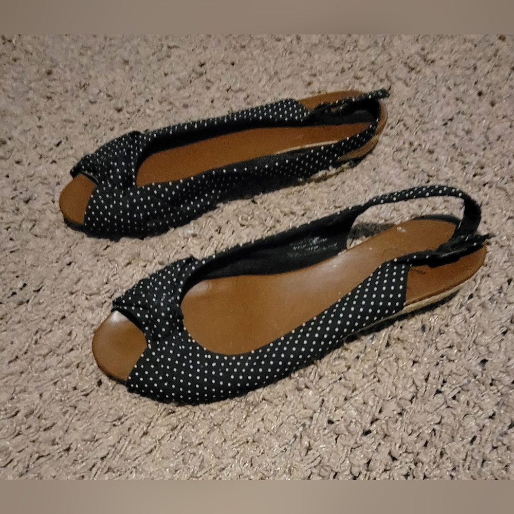 OK Wedge Sandals Black And White Polka-Dot Size 9